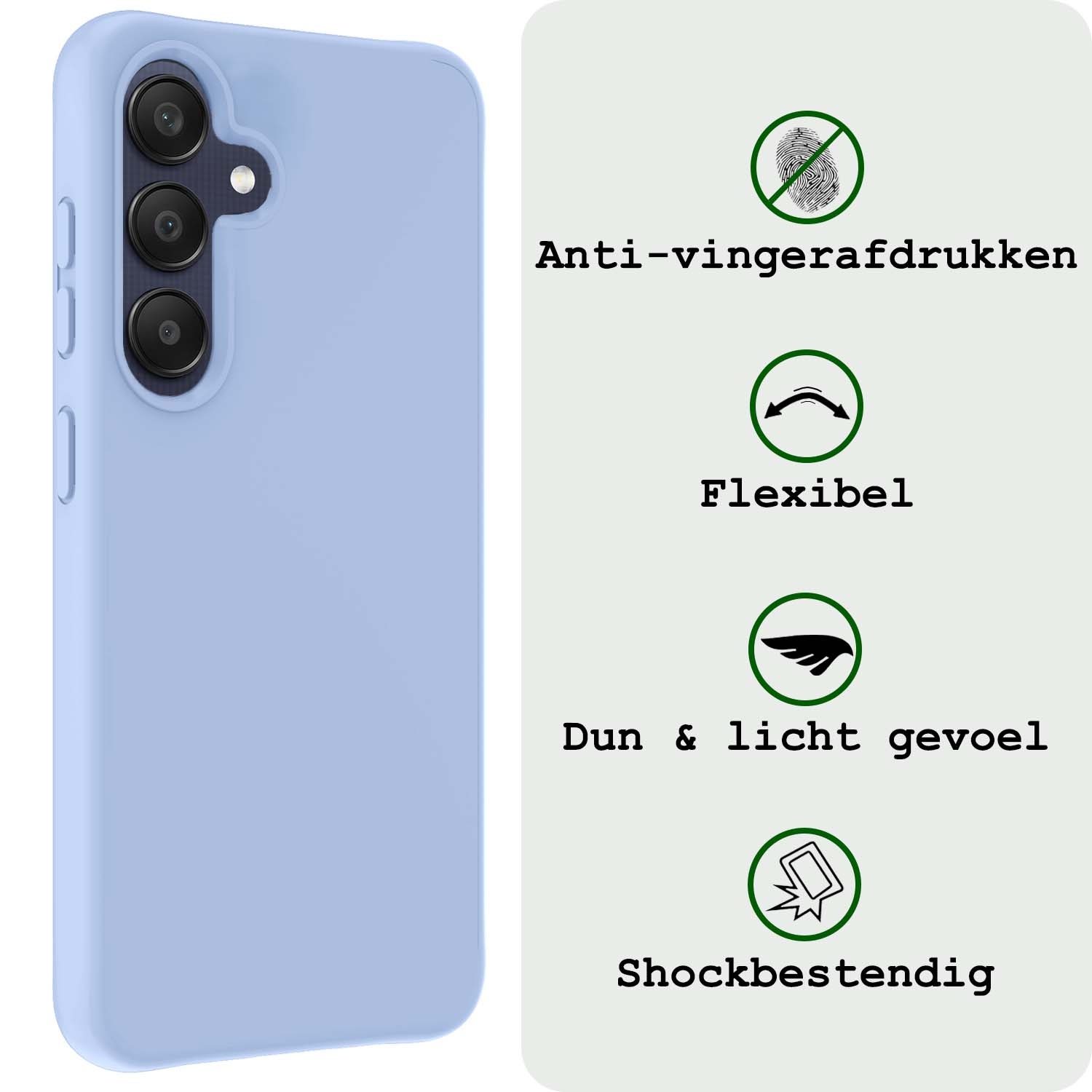 BASEY. Hoes Geschikt voor Samsung A25 Hoesje Siliconen Back Cover Case Met 2x Screenprotector - Hoesje Geschikt voor Samsung Galaxy A25 Hoes Cover Hoesje - Lichtblauw