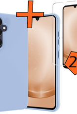 Nomfy Hoesje Geschikt voor Samsung A25 Hoesje Siliconen Cover Case Met 2x Screenprotector - Hoes Geschikt voor Samsung Galaxy A25 Hoes Back Case - Lichtblauw