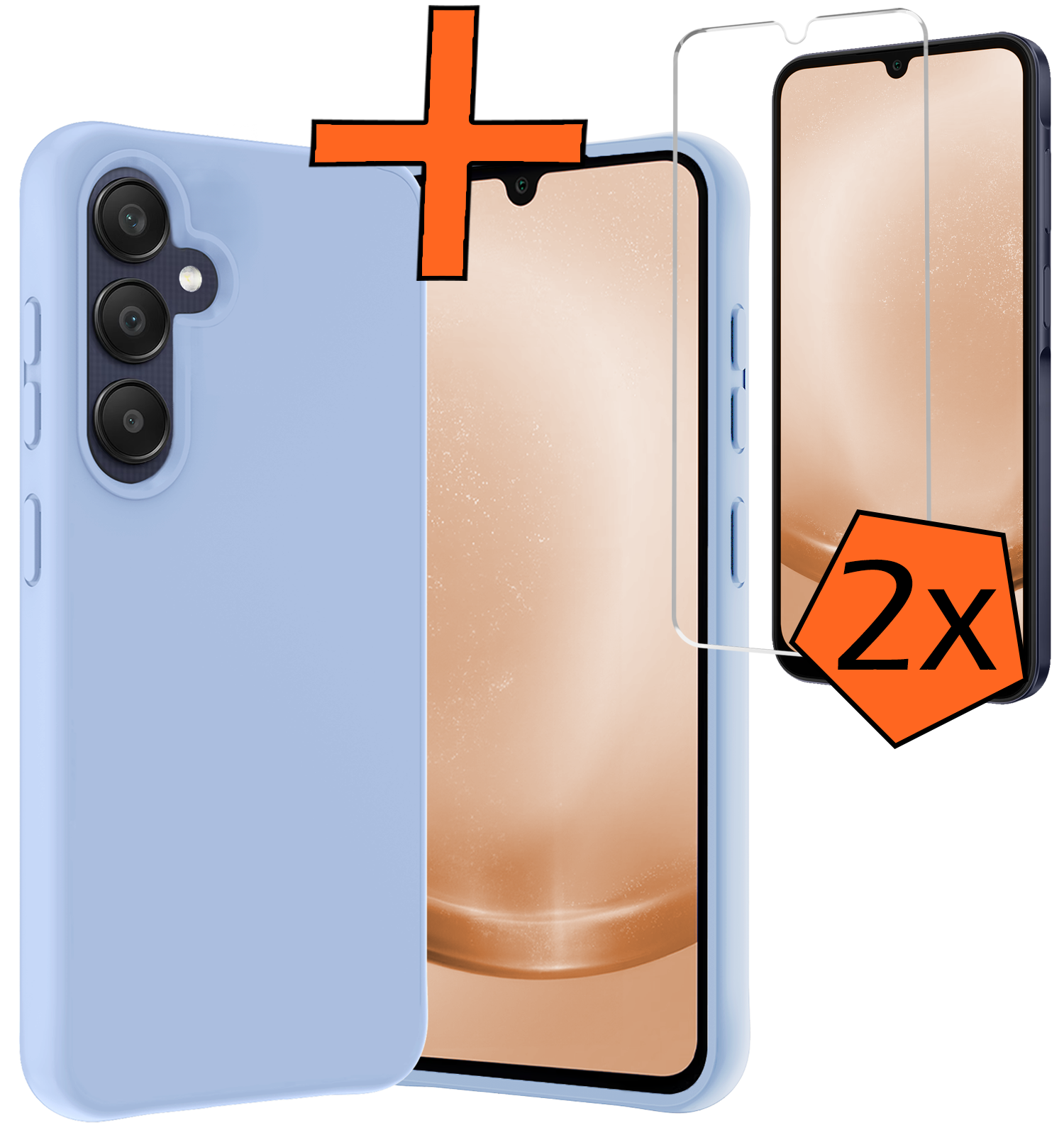 Nomfy Hoesje Geschikt voor Samsung A25 Hoesje Siliconen Cover Case Met 2x Screenprotector - Hoes Geschikt voor Samsung Galaxy A25 Hoes Back Case - Lichtblauw