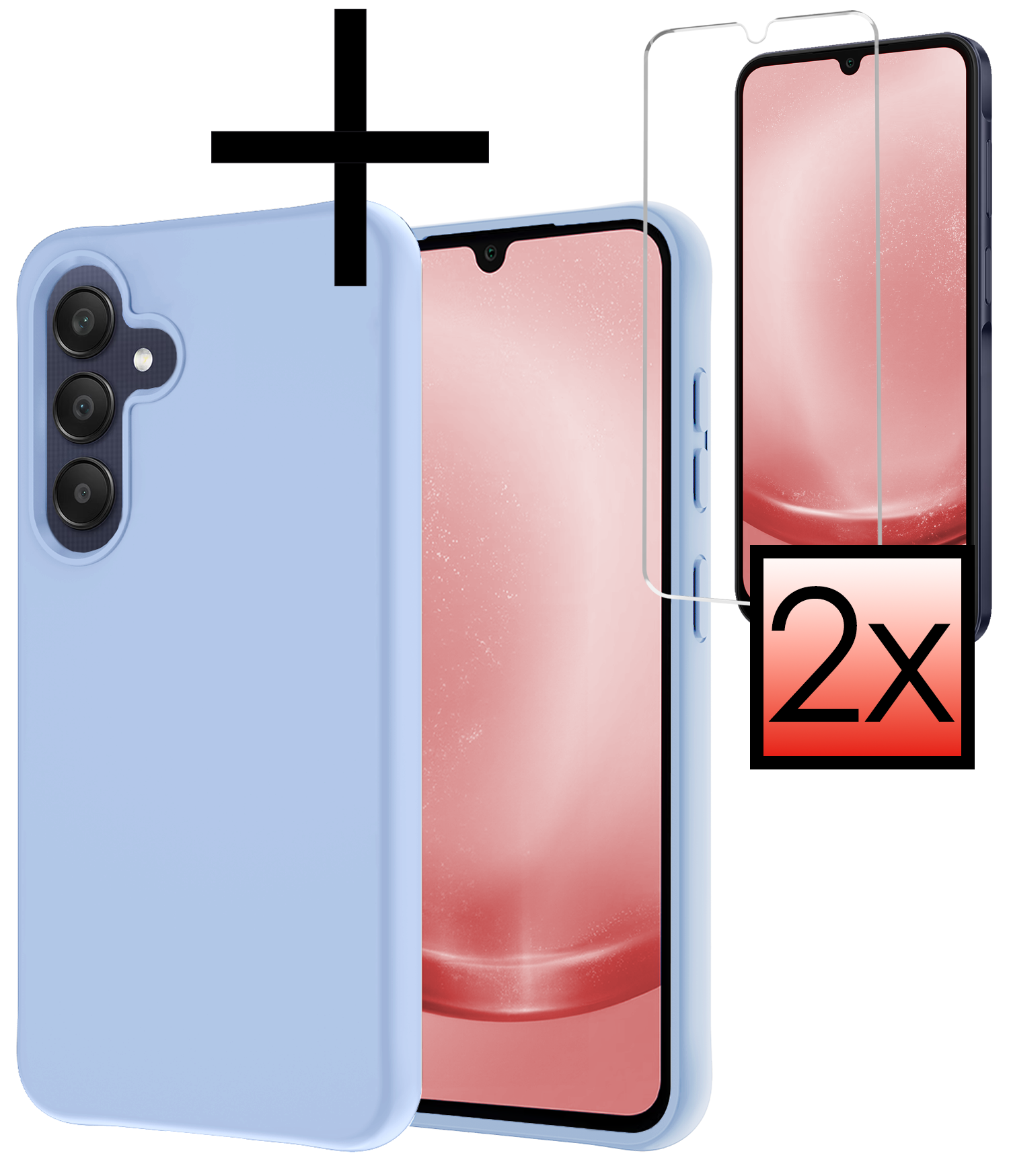 NoXx Hoes Geschikt voor Samsung A25 Hoesje Cover Siliconen Back Case Hoes Met 2x Screenprotector - Lichtblauw