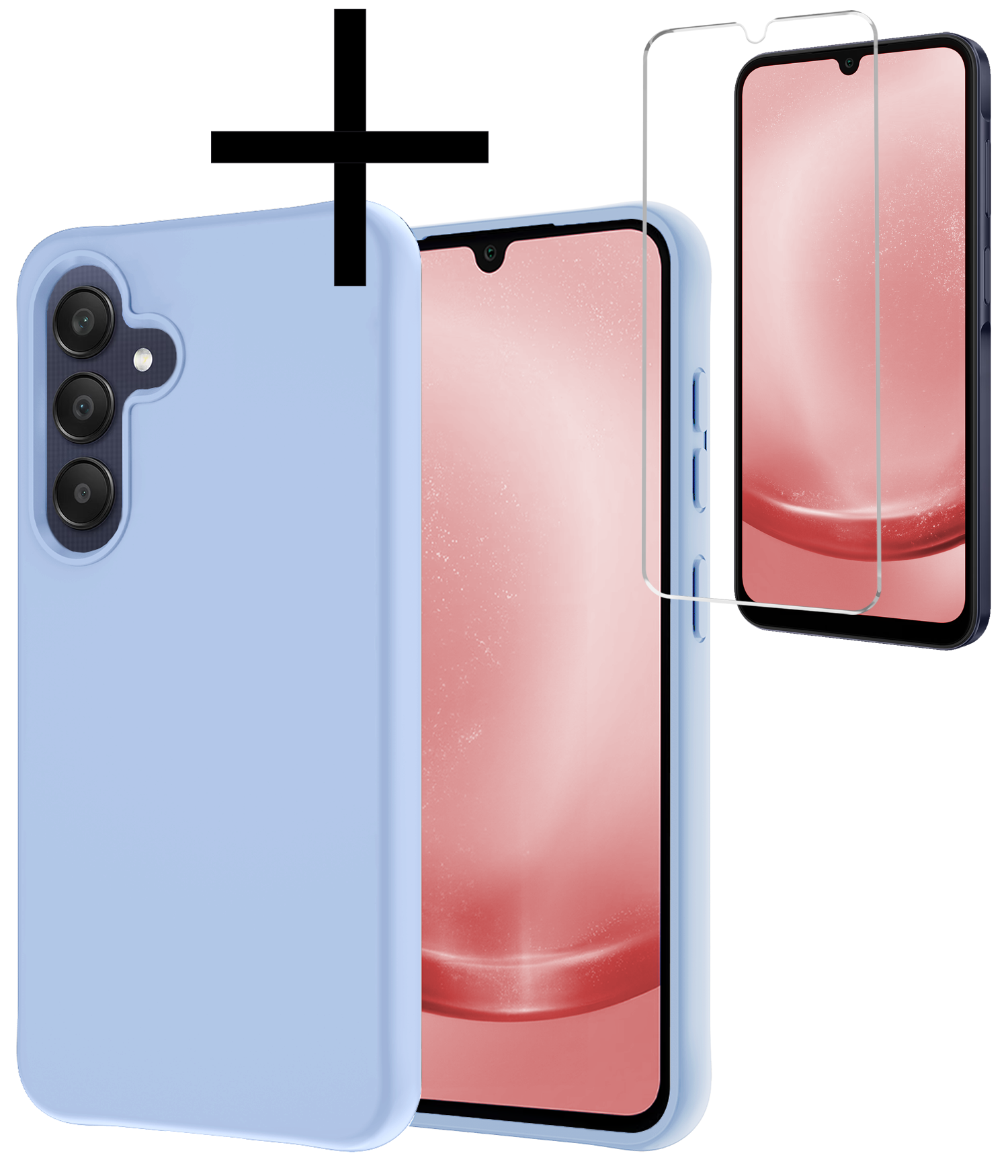 NoXx Hoes Geschikt voor Samsung A25 Hoesje Cover Siliconen Back Case Hoes Met Screenprotector - Lichtblauw