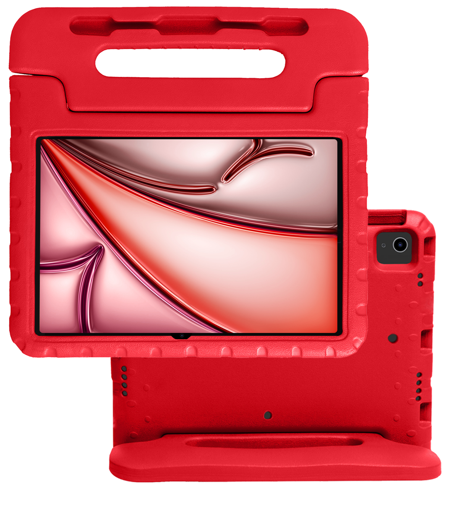 NoXx Hoesje Geschikt voor iPad Air 6 (11 inch) Hoesje Kinderhoes Shockproof Hoes Kids Case - Rood