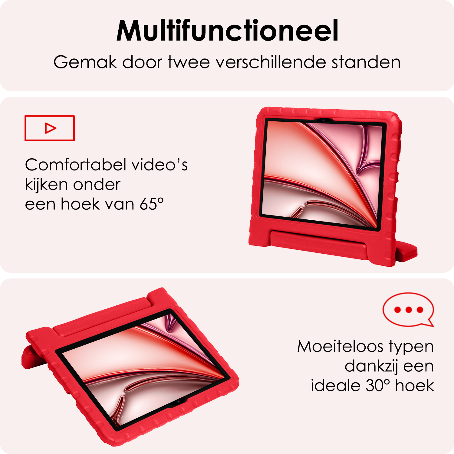 NoXx Hoesje Geschikt voor iPad Air 6 (11 inch) Hoesje Kinderhoes Shockproof Hoes Kids Case - Rood