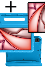 NoXx Hoesje Geschikt voor iPad Air 6 (11 inch) Hoesje Kinderhoes Shockproof Hoes Kids Case Met Screenprotector - Blauw