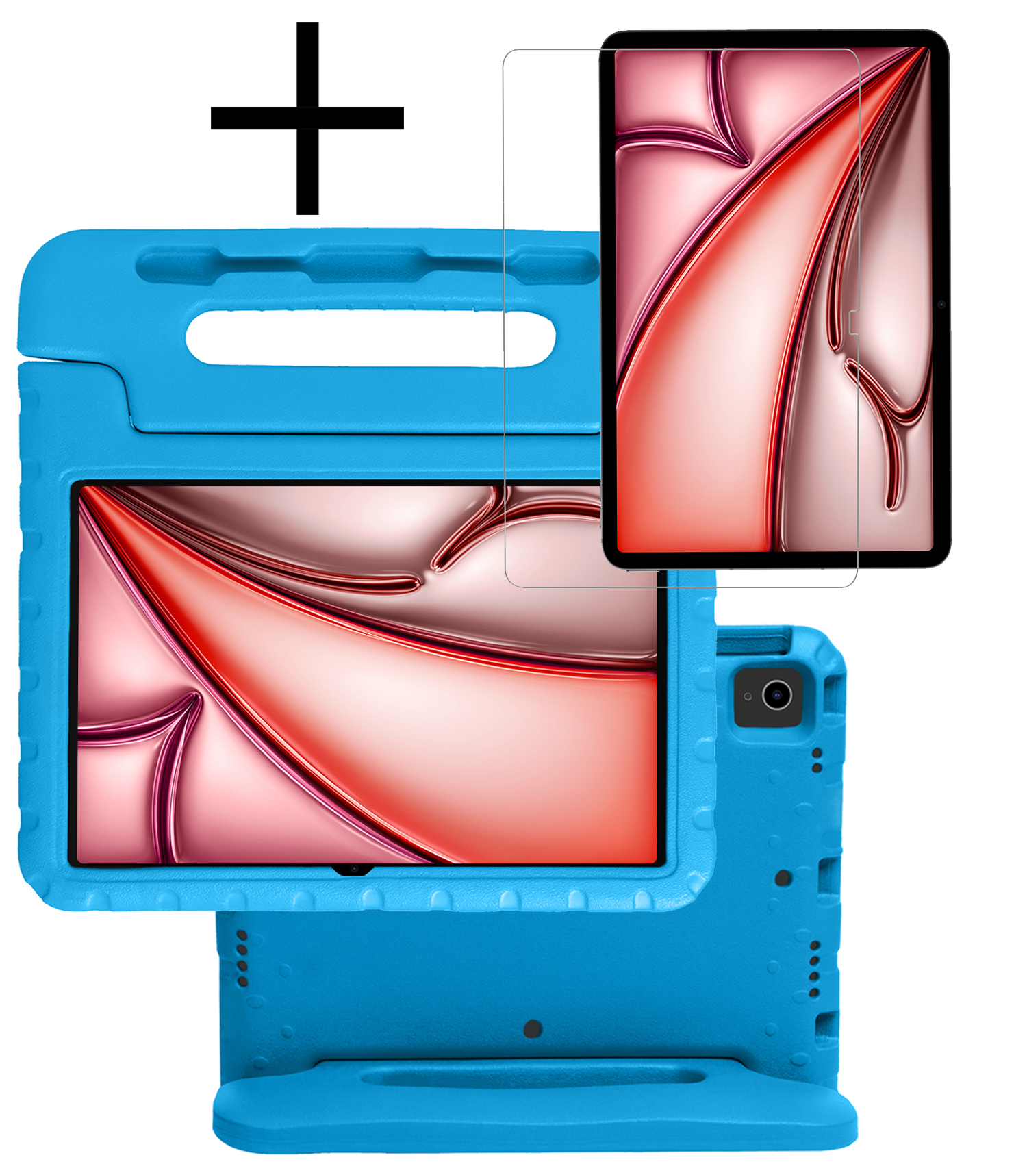 NoXx Hoesje Geschikt voor iPad Air 6 (11 inch) Hoesje Kinderhoes Shockproof Hoes Kids Case Met Screenprotector - Blauw