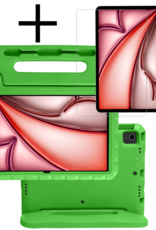 NoXx Hoesje Geschikt voor iPad Air 6 (11 inch) Hoesje Kinderhoes Shockproof Hoes Kids Case Met Screenprotector - Groen
