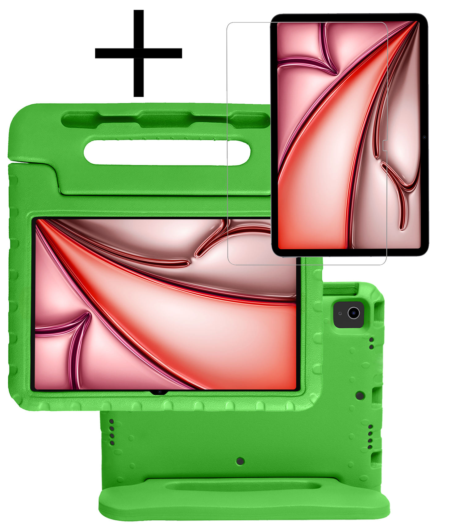 NoXx Hoesje Geschikt voor iPad Air 6 (11 inch) Hoesje Kinderhoes Shockproof Hoes Kids Case Met Screenprotector - Groen