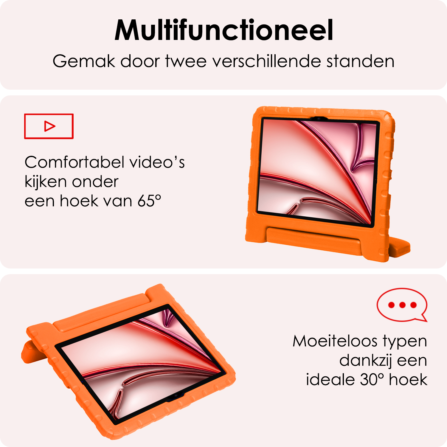 NoXx Hoesje Geschikt voor iPad Air 6 (11 inch) Hoesje Kinderhoes Shockproof Hoes Kids Case Met Screenprotector - Oranje