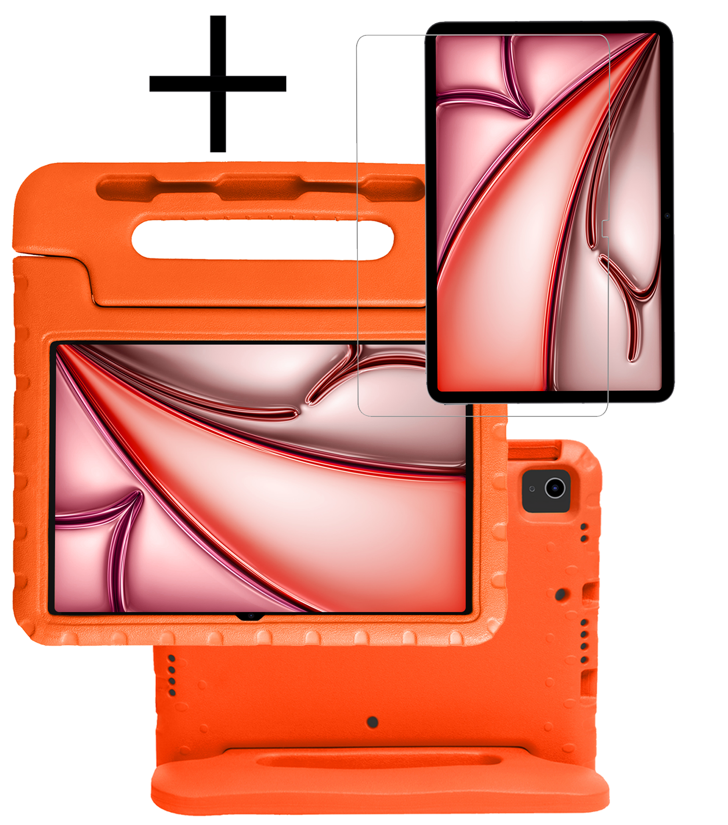 NoXx Hoesje Geschikt voor iPad Air 6 (11 inch) Hoesje Kinderhoes Shockproof Hoes Kids Case Met Screenprotector - Oranje