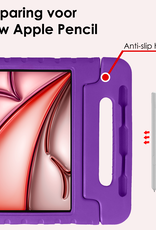 NoXx Hoesje Geschikt voor iPad Air 6 (11 inch) Hoesje Kinderhoes Shockproof Hoes Kids Case Met Screenprotector - Paars
