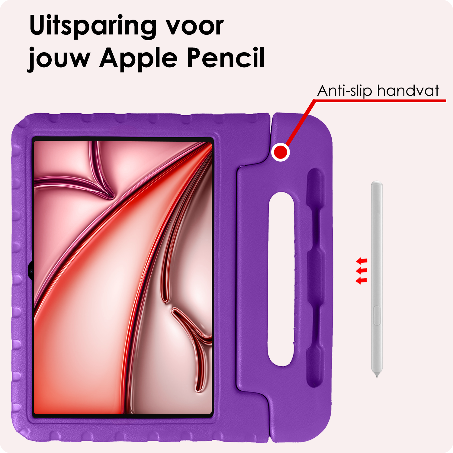 NoXx Hoesje Geschikt voor iPad Air 6 (11 inch) Hoesje Kinderhoes Shockproof Hoes Kids Case Met Screenprotector - Paars