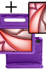 NoXx Hoesje Geschikt voor iPad Air 6 (11 inch) Hoesje Kinderhoes Shockproof Hoes Kids Case Met Screenprotector - Paars
