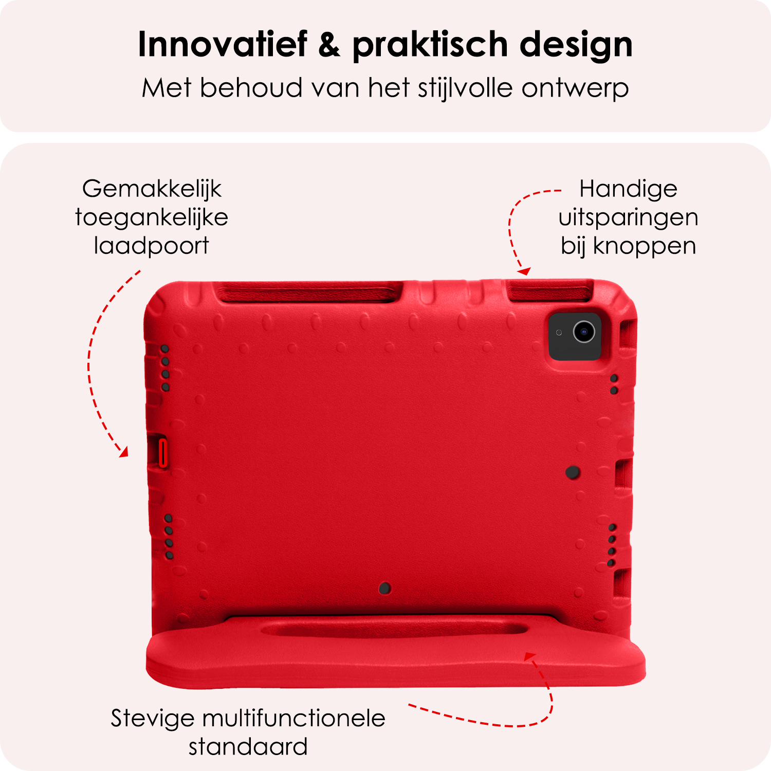 NoXx Hoesje Geschikt voor iPad Air 6 (11 inch) Hoesje Kinderhoes Shockproof Hoes Kids Case Met Screenprotector - Rood
