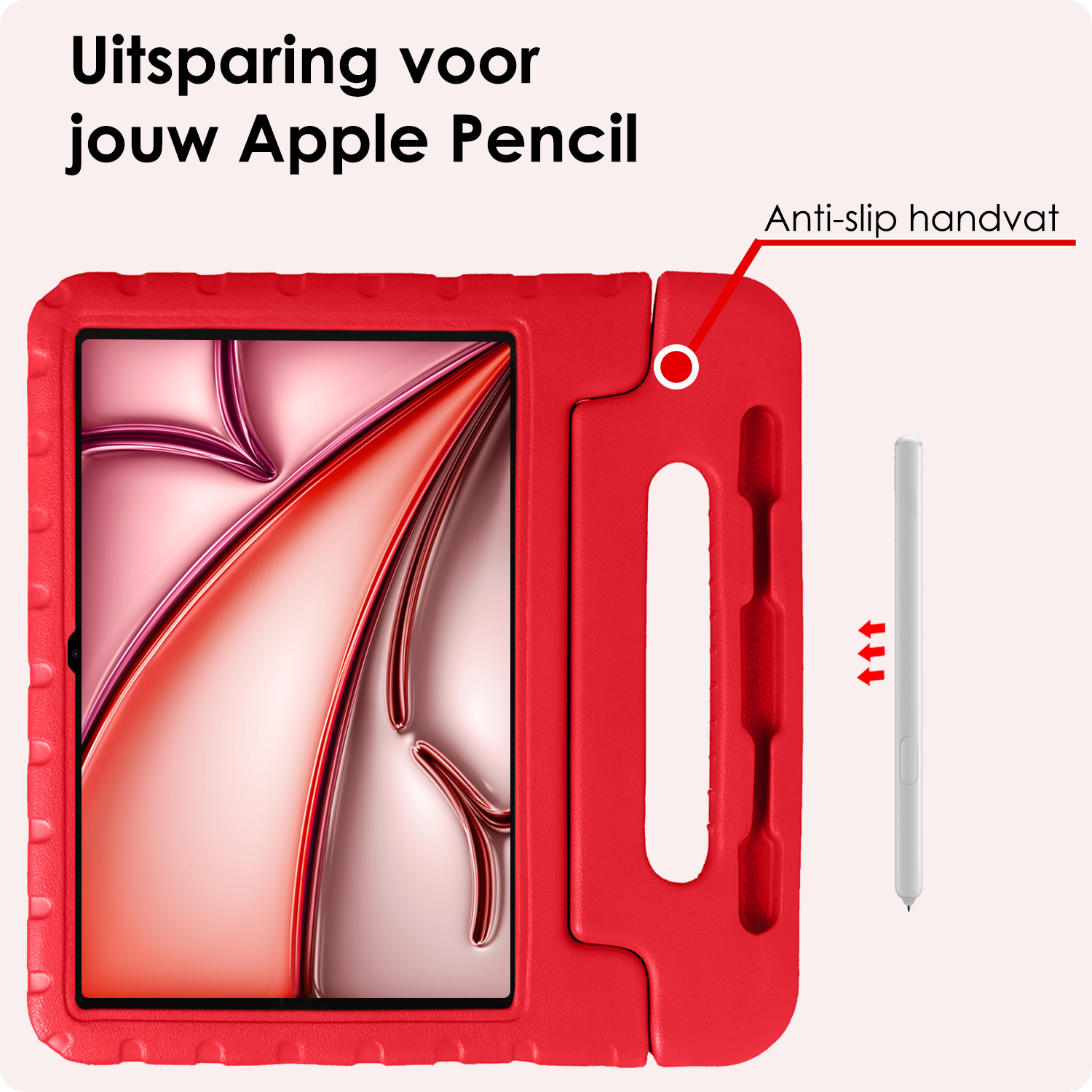 NoXx Hoesje Geschikt voor iPad Air 6 (11 inch) Hoesje Kinderhoes Shockproof Hoes Kids Case Met Screenprotector - Rood