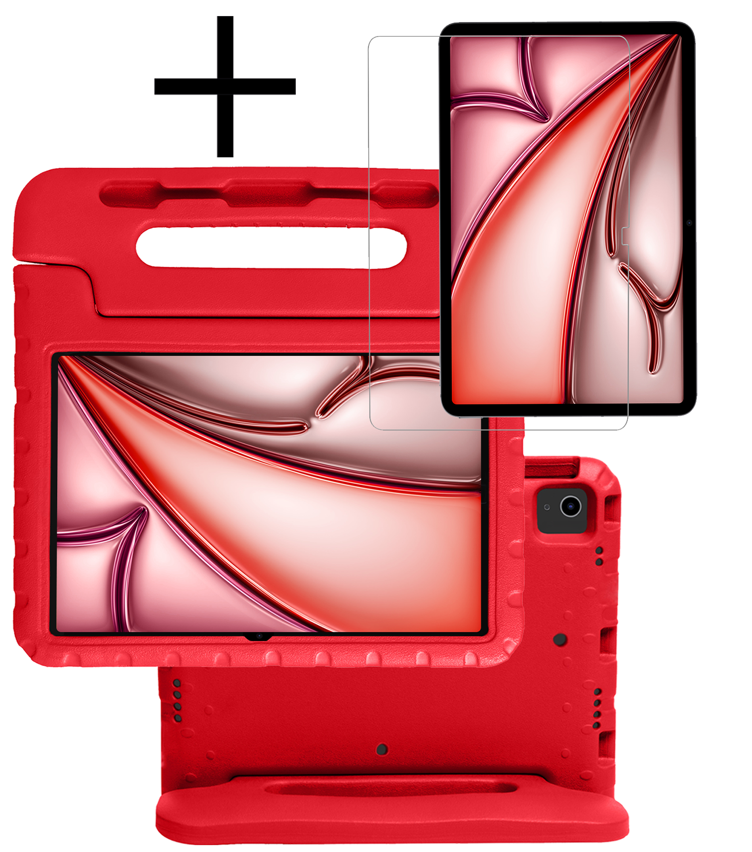 NoXx Hoesje Geschikt voor iPad Air 6 (11 inch) Hoesje Kinderhoes Shockproof Hoes Kids Case Met Screenprotector - Rood