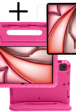 NoXx Hoesje Geschikt voor iPad Air 6 (11 inch) Hoesje Kinderhoes Shockproof Hoes Kids Case Met Screenprotector - Roze
