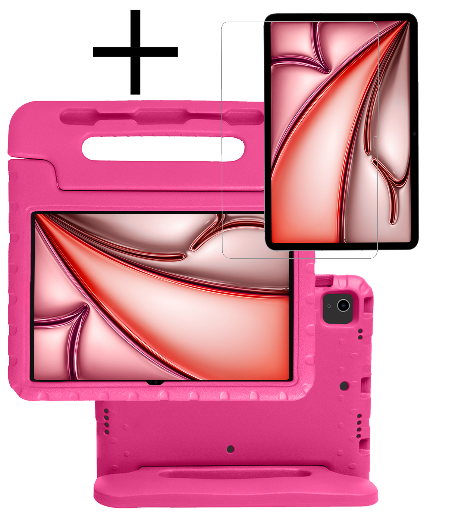 NoXx Hoesje Geschikt voor iPad Air 6 (11 inch) Hoesje Kinderhoes Shockproof Hoes Kids Case Met Screenprotector - Roze