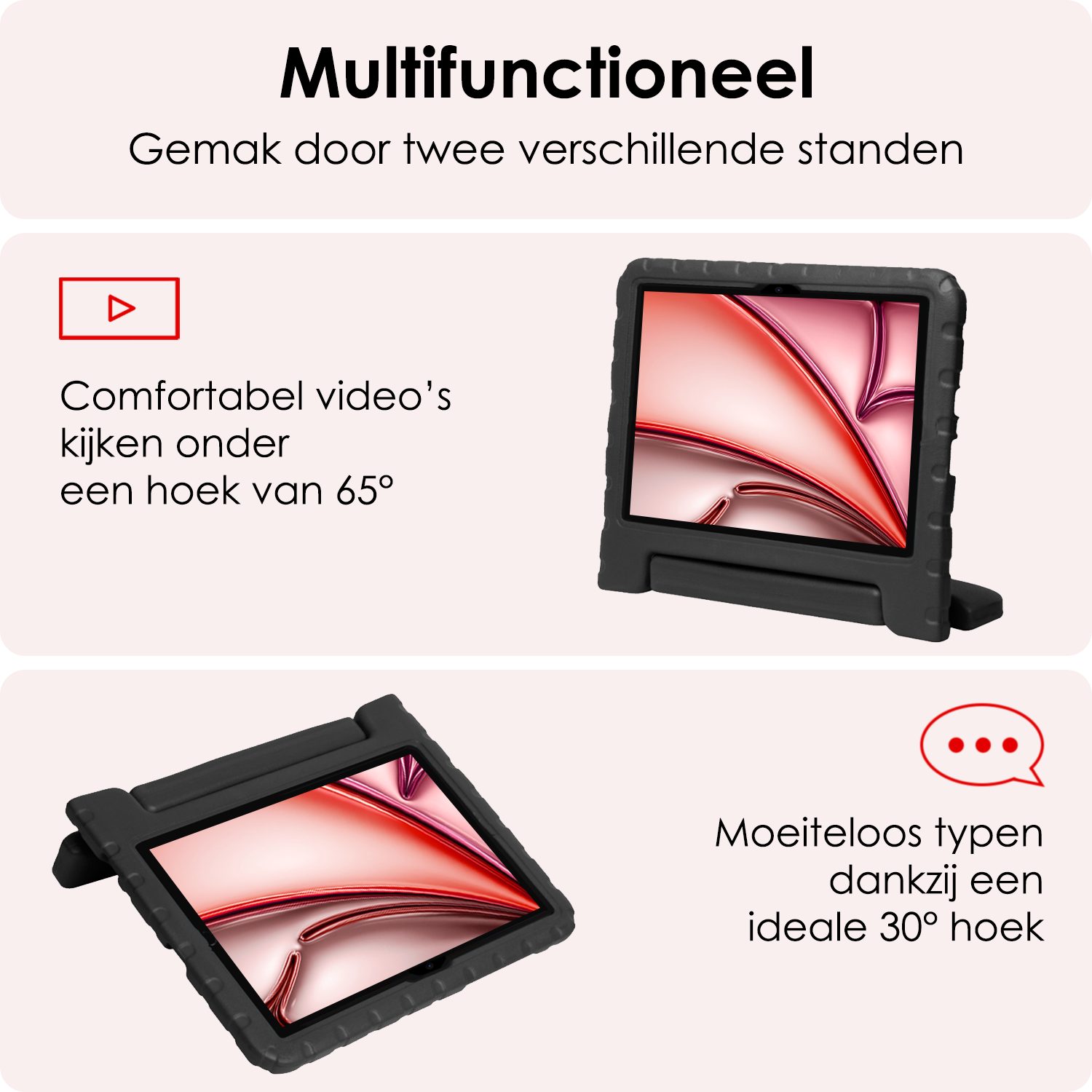 NoXx Hoesje Geschikt voor iPad Air 6 (11 inch) Hoesje Kinderhoes Shockproof Hoes Kids Case Met Screenprotector - Zwart