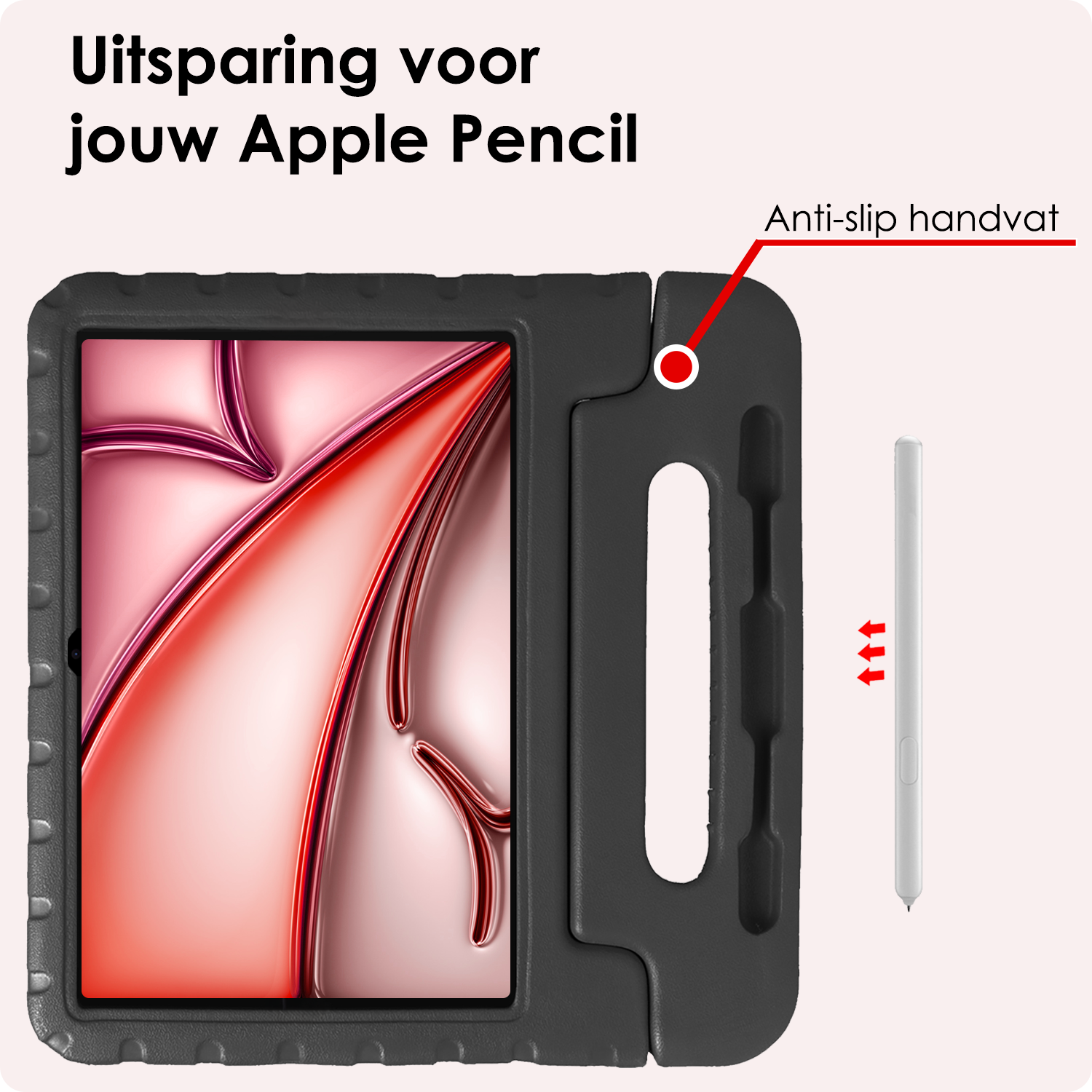 NoXx Hoesje Geschikt voor iPad Air 6 (11 inch) Hoesje Kinderhoes Shockproof Hoes Kids Case Met Screenprotector - Zwart