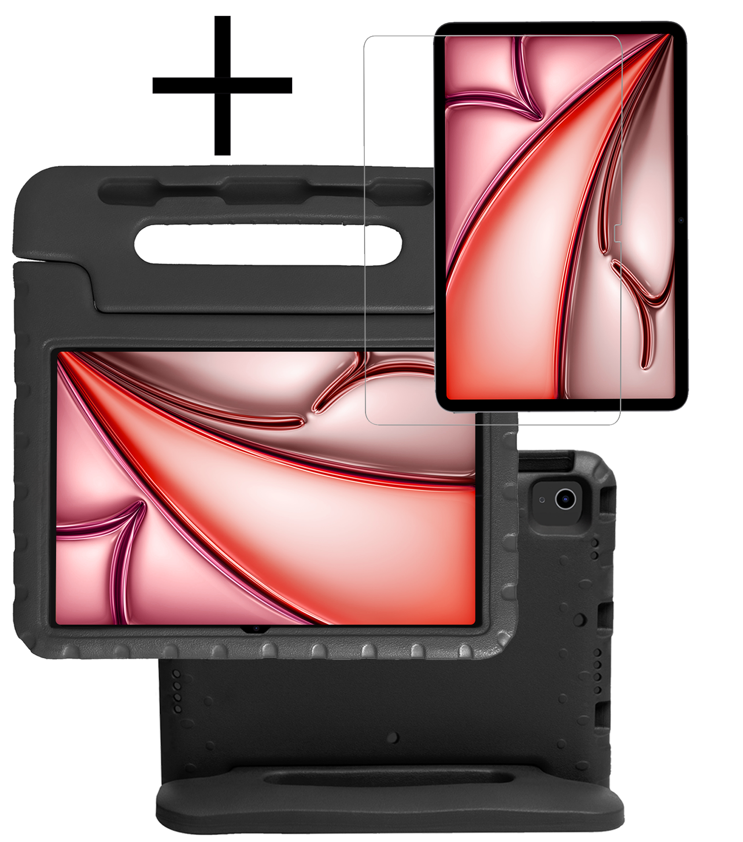 NoXx Hoesje Geschikt voor iPad Air 6 (11 inch) Hoesje Kinderhoes Shockproof Hoes Kids Case Met Screenprotector - Zwart