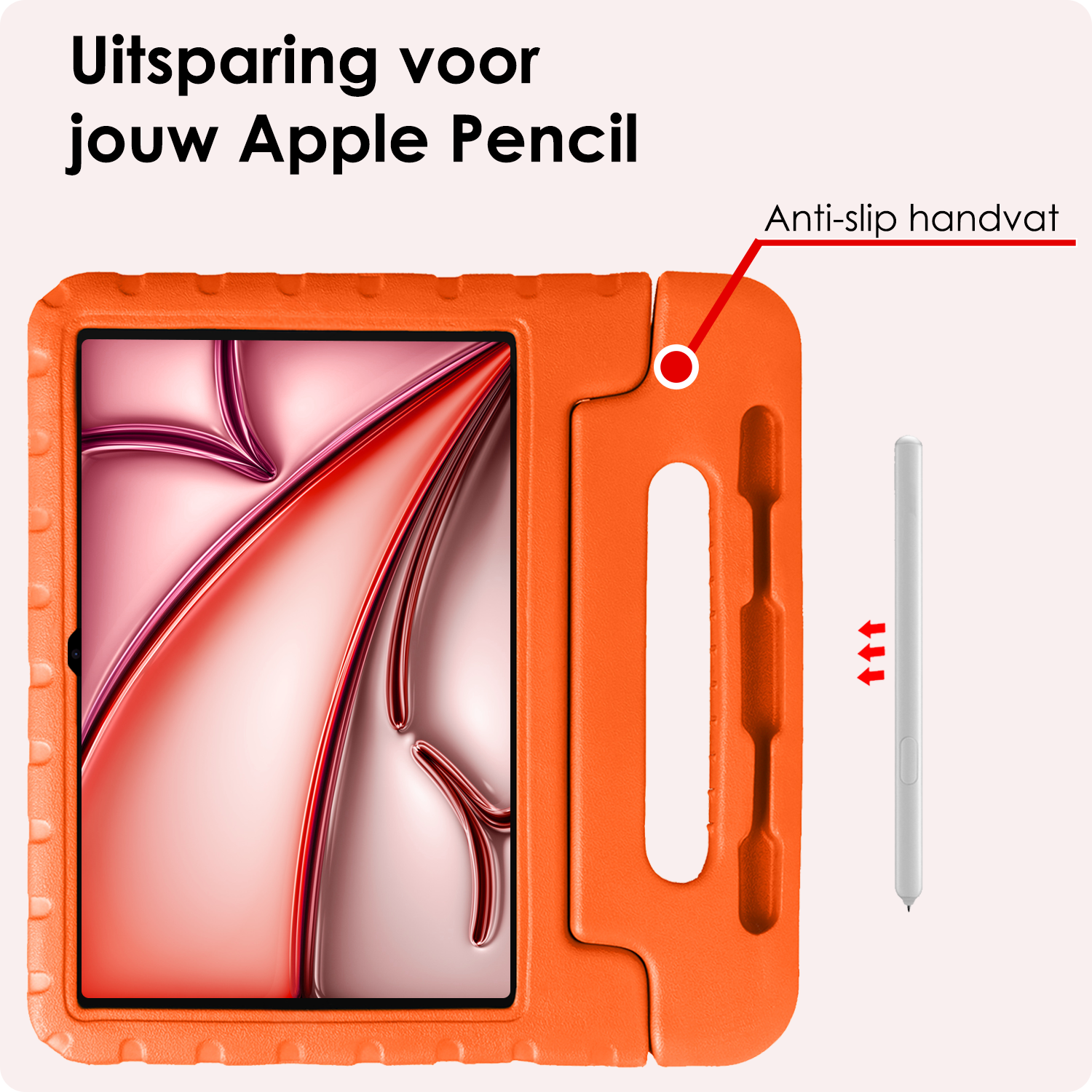 NoXx Hoesje Geschikt voor iPad Air 6 (11 inch) Hoesje Kinderhoes Shockproof Hoes Kids Case Met 2x Screenprotector - Oranje