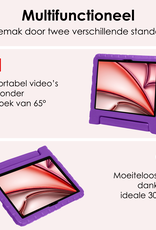 NoXx Hoesje Geschikt voor iPad Air 6 (11 inch) Hoesje Kinderhoes Shockproof Hoes Kids Case Met 2x Screenprotector - Paars