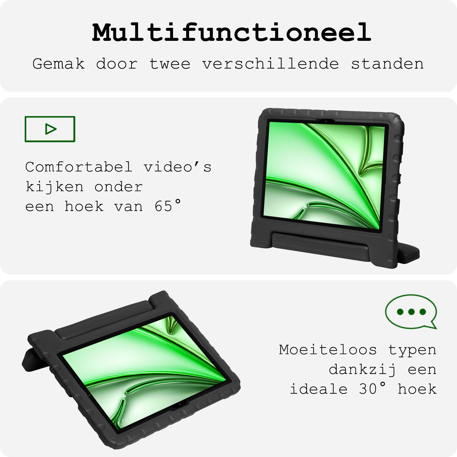 BASEY. Hoesje Geschikt voor iPad Air 6 (11 inch) Hoesje Kinder Hoes Shockproof Kinderhoes Met 2x Screenprotector - Kindvriendelijk Hoesje Geschikt voor iPad Air 2024 (11 inch) Hoes Kids Case - Zwart