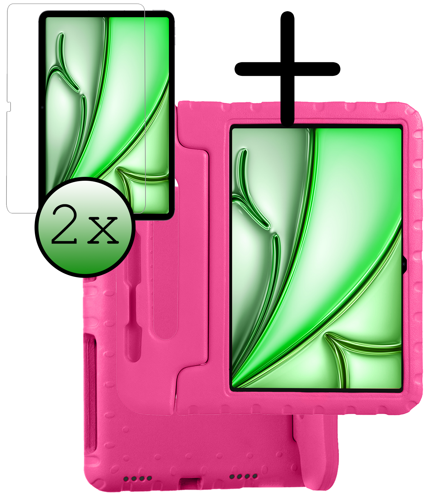 BASEY. Hoesje Geschikt voor iPad Air 6 (11 inch) Hoesje Kinder Hoes Shockproof Kinderhoes Met 2x Screenprotector - Kindvriendelijk Hoesje Geschikt voor iPad Air 2024 (11 inch) Hoes Kids Case - Roze