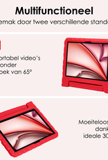 NoXx Hoesje Geschikt voor iPad Air 6 (11 inch) Hoesje Kinderhoes Shockproof Hoes Kids Case Met 2x Screenprotector - Rood