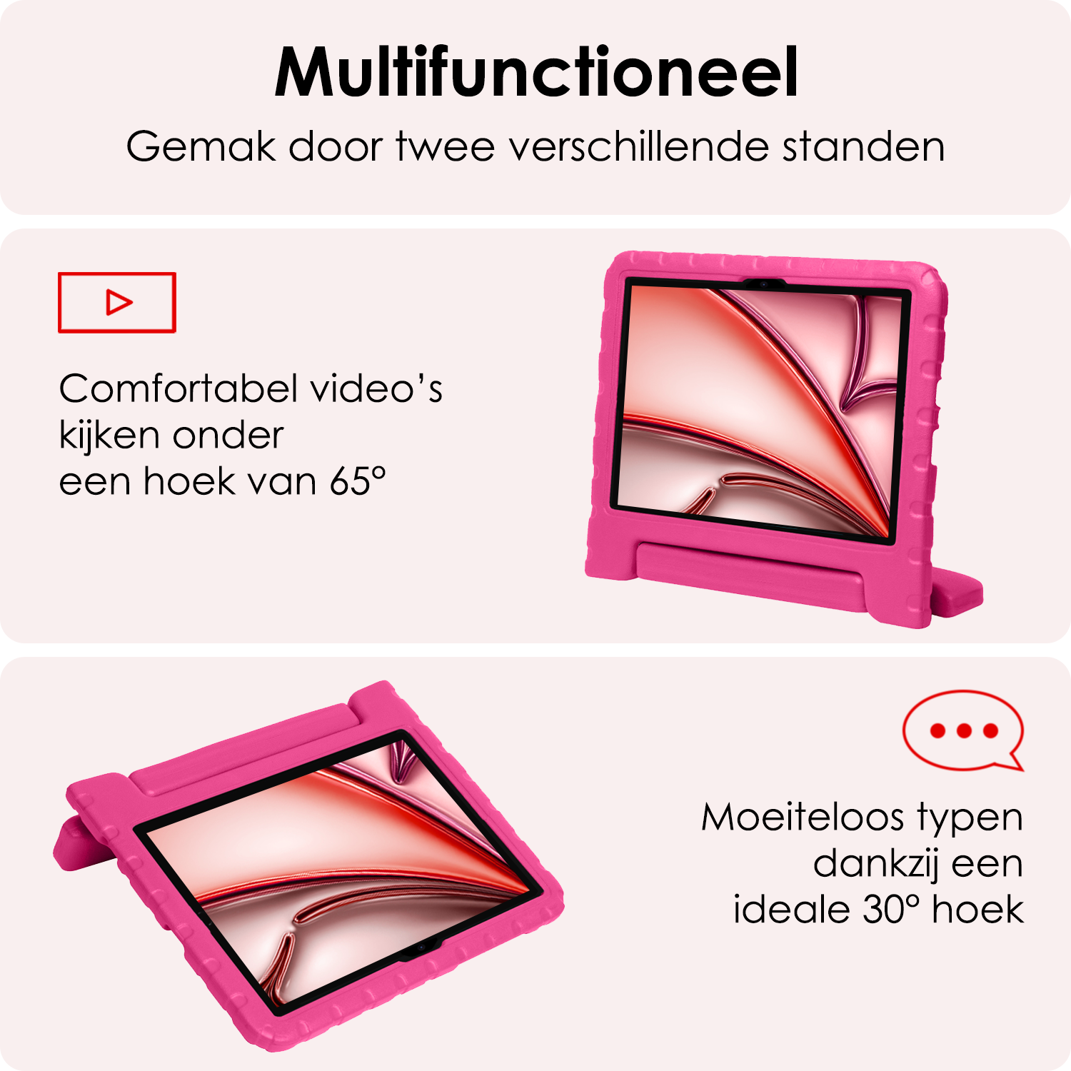 NoXx Hoesje Geschikt voor iPad Air 6 (11 inch) Hoesje Kinderhoes Shockproof Hoes Kids Case Met 2x Screenprotector - Roze
