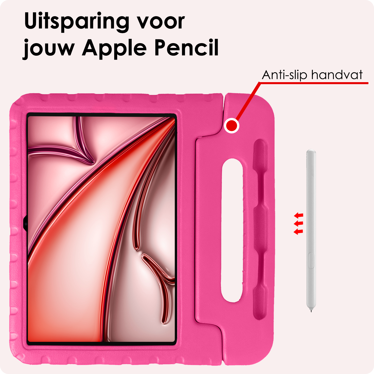 NoXx Hoesje Geschikt voor iPad Air 6 (11 inch) Hoesje Kinderhoes Shockproof Hoes Kids Case Met 2x Screenprotector - Roze