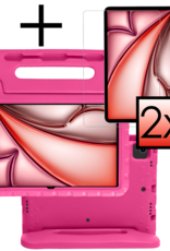 NoXx Hoesje Geschikt voor iPad Air 6 (11 inch) Hoesje Kinderhoes Shockproof Hoes Kids Case Met 2x Screenprotector - Roze
