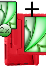BASEY. Hoesje Geschikt voor iPad Air 6 (11 inch) Hoesje Kinder Hoes Shockproof Kinderhoes Met 2x Screenprotector - Kindvriendelijk Hoesje Geschikt voor iPad Air 2024 (11 inch) Hoes Kids Case - Rood