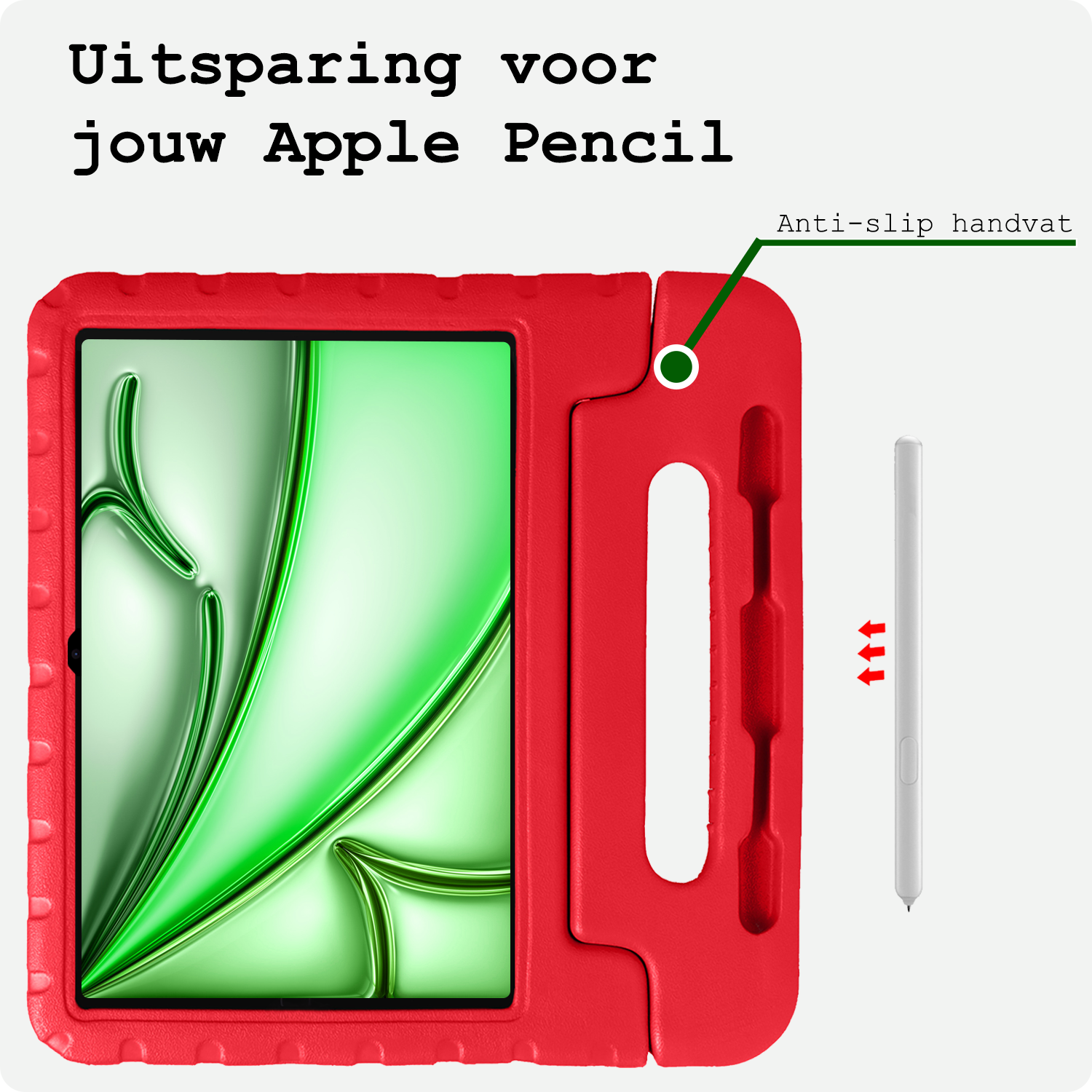 BASEY. Hoesje Geschikt voor iPad Air 6 (11 inch) Hoesje Kinder Hoes Shockproof Kinderhoes Met 2x Screenprotector - Kindvriendelijk Hoesje Geschikt voor iPad Air 2024 (11 inch) Hoes Kids Case - Rood