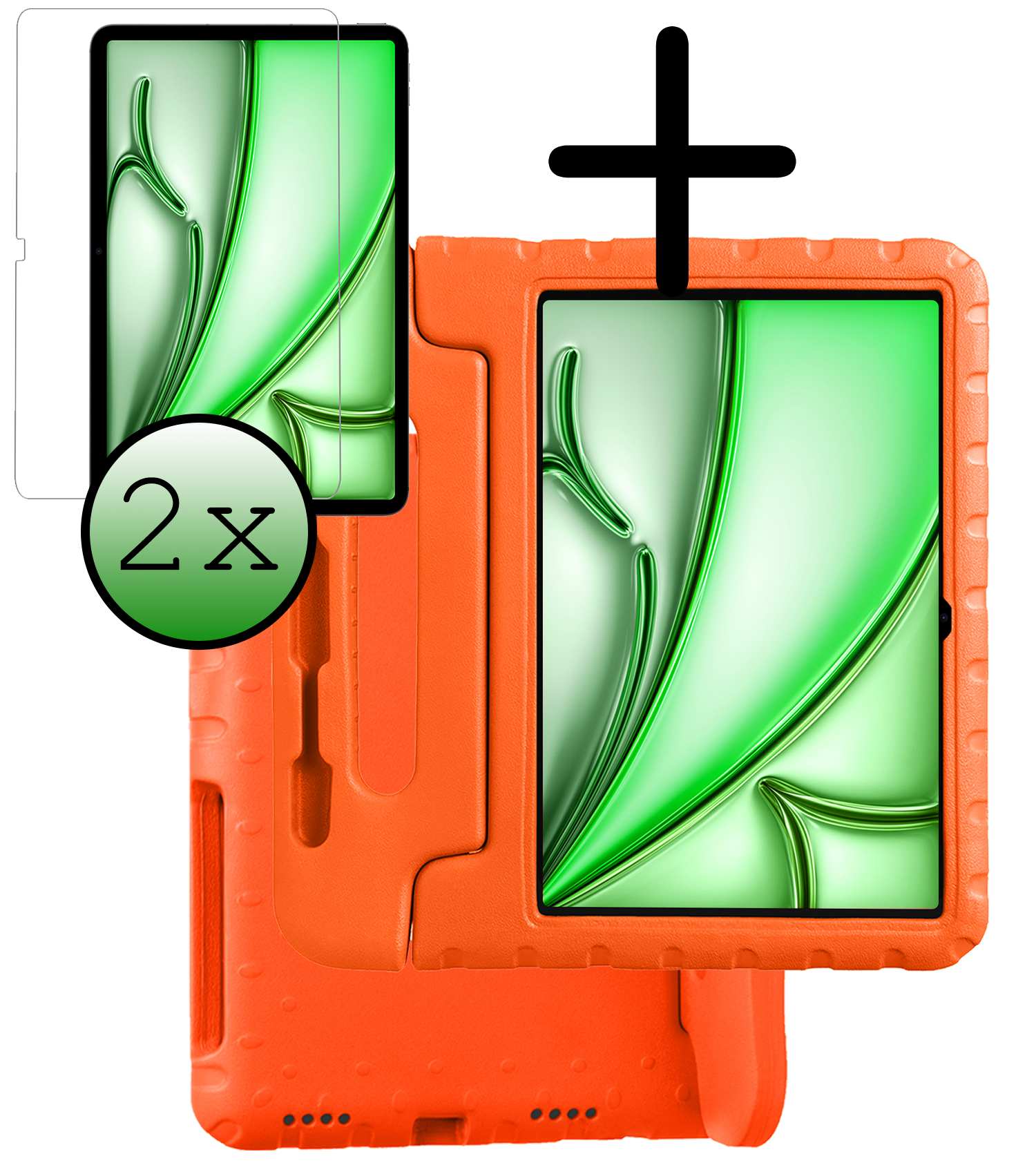 BASEY. Hoesje Geschikt voor iPad Air 6 (11 inch) Hoesje Kinder Hoes Shockproof Kinderhoes Met 2x Screenprotector - Kindvriendelijk Hoesje Geschikt voor iPad Air 2024 (11 inch) Hoes Kids Case - Oranje