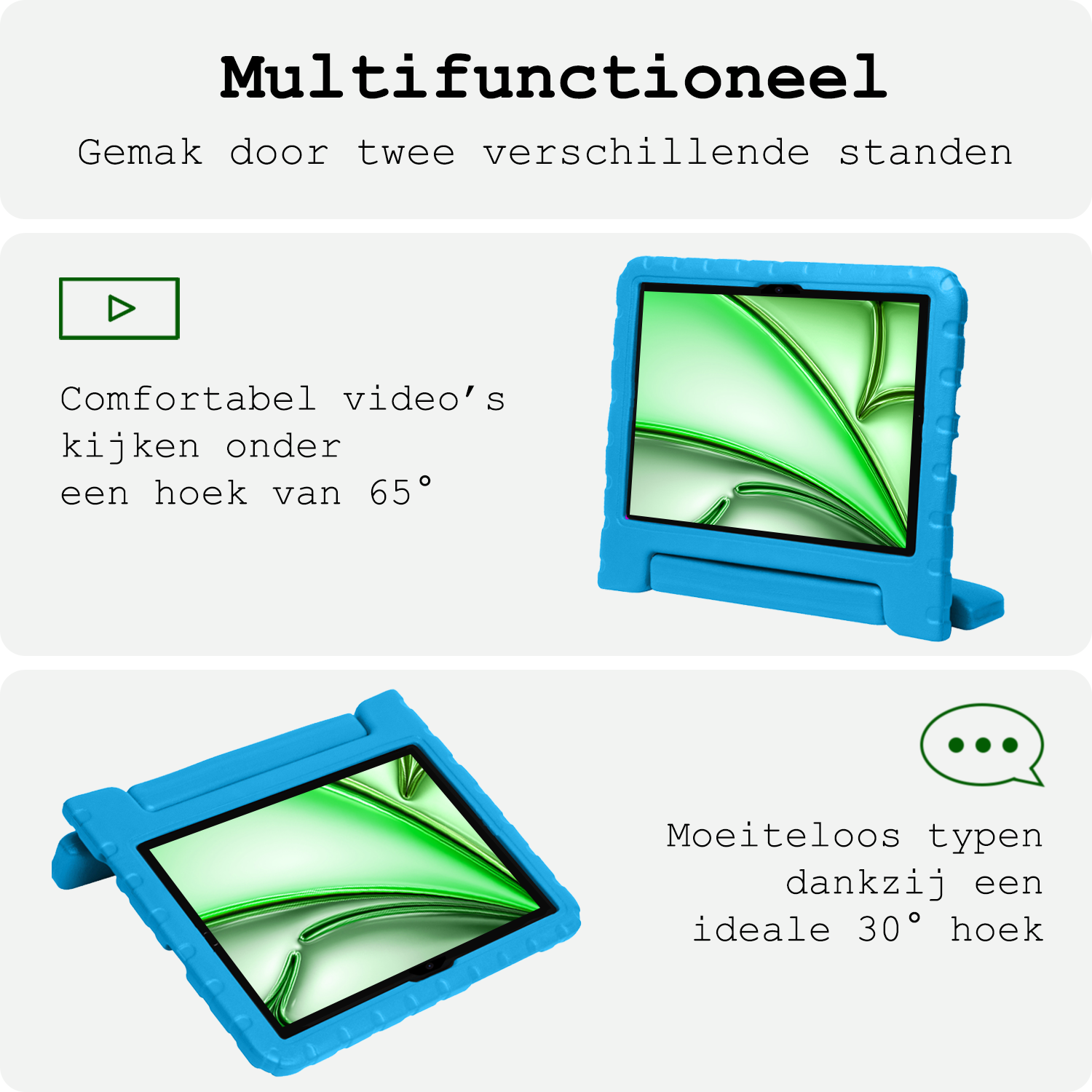 BASEY. Hoesje Geschikt voor iPad Air 6 (11 inch) Hoesje Kinder Hoes Shockproof Kinderhoes Met 2x Screenprotector - Kindvriendelijk Hoesje Geschikt voor iPad Air 2024 (11 inch) Hoes Kids Case - Blauw