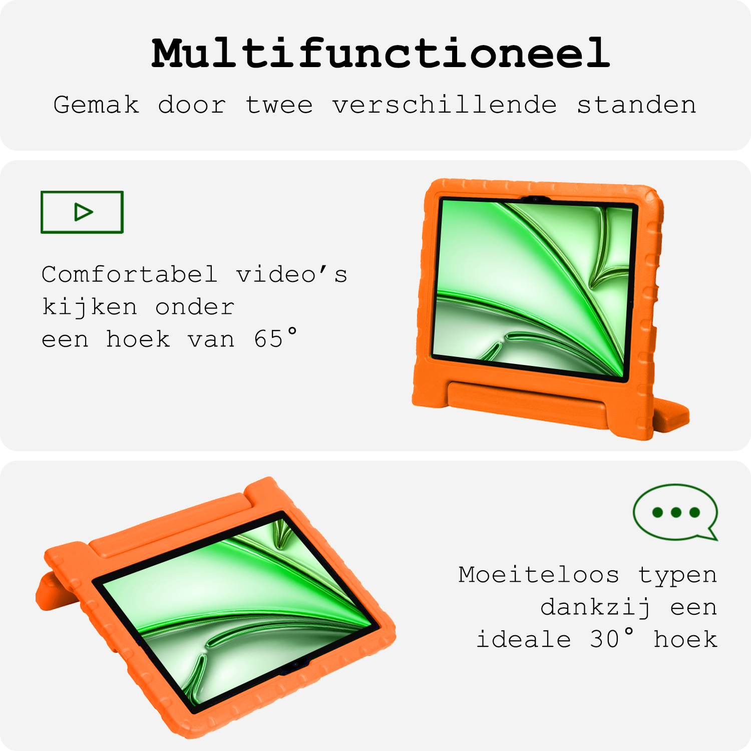 BASEY. Hoesje Geschikt voor iPad Air 6 (11 inch) Hoesje Kinder Hoes Shockproof Kinderhoes - Kindvriendelijk Hoesje Geschikt voor iPad Air 2024 (11 inch) Hoes Kids Case - Oranje