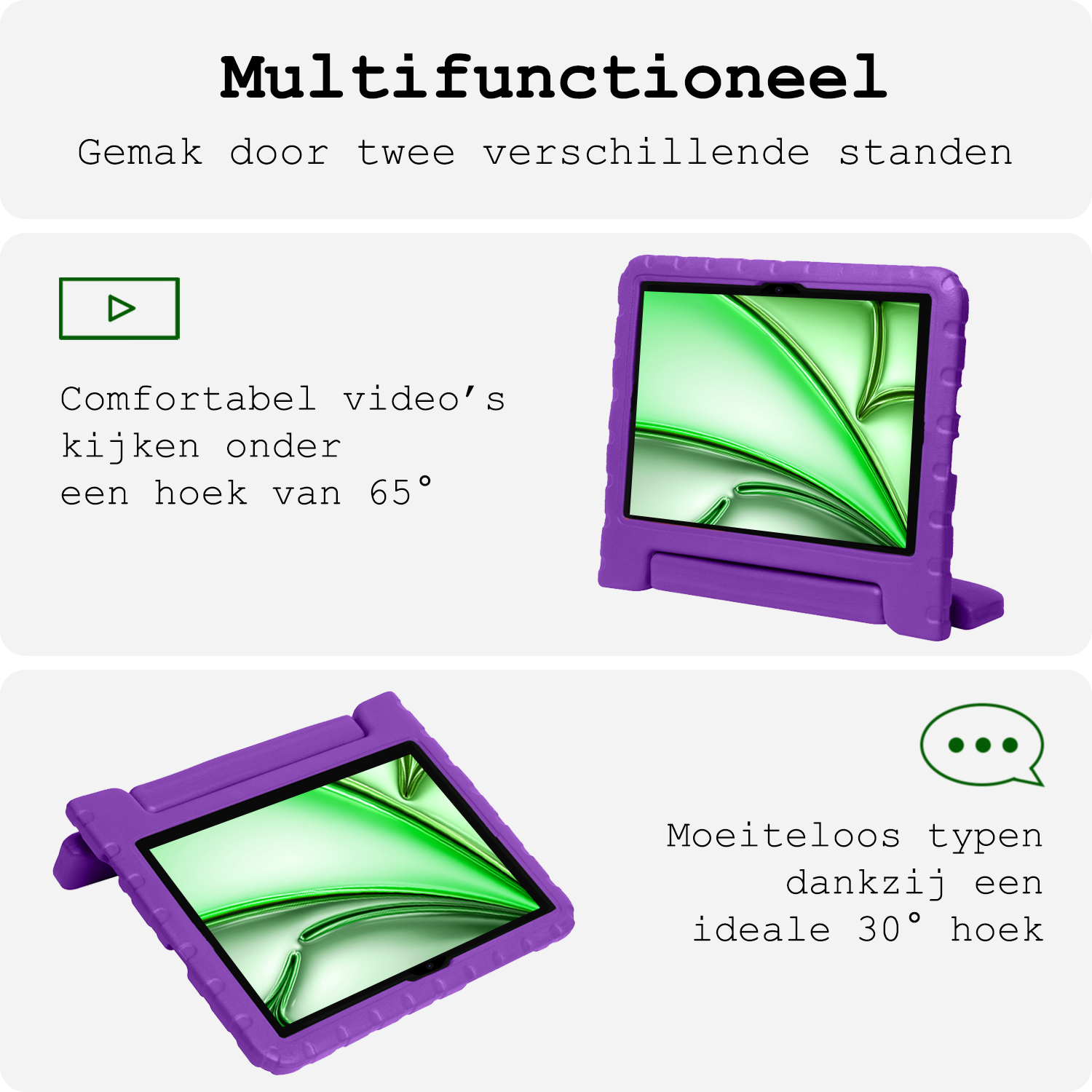 BASEY. Hoesje Geschikt voor iPad Air 6 (11 inch) Hoesje Kinder Hoes Shockproof Kinderhoes - Kindvriendelijk Hoesje Geschikt voor iPad Air 2024 (11 inch) Hoes Kids Case - Paars