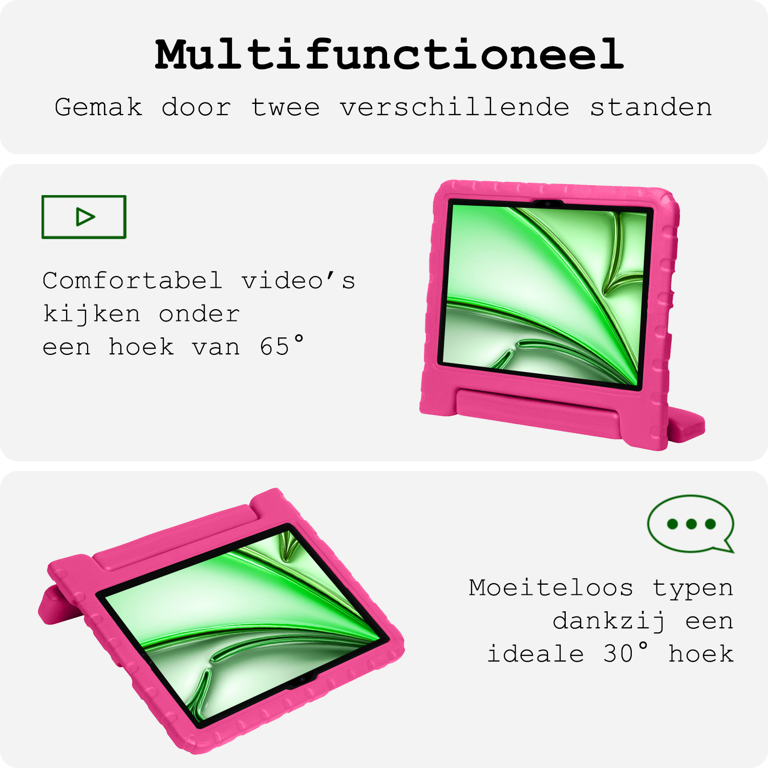 BASEY. Hoesje Geschikt voor iPad Air 6 (11 inch) Hoesje Kinder Hoes Shockproof Kinderhoes Met Screenprotector - Kindvriendelijk Hoesje Geschikt voor iPad Air 2024 (11 inch) Hoes Kids Case - Roze