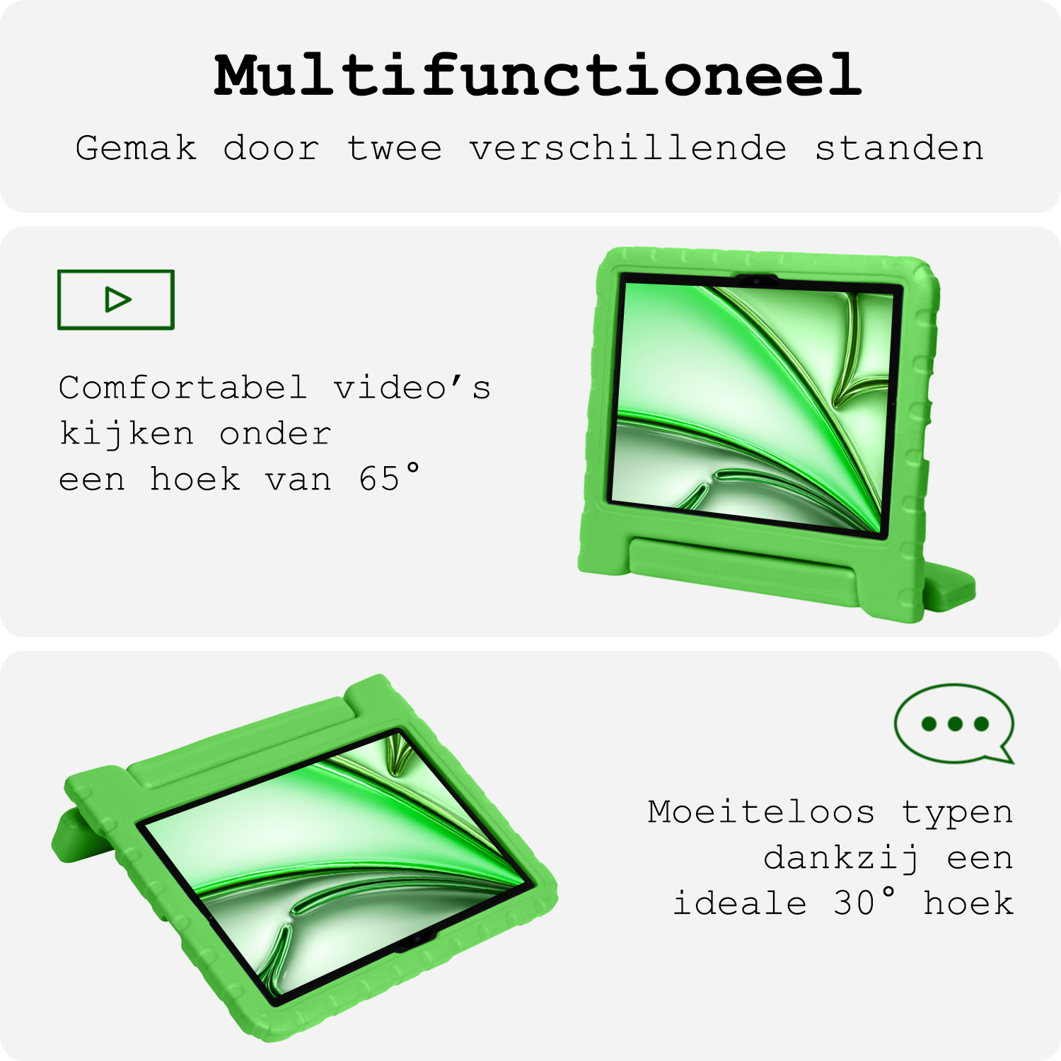 BASEY. Hoesje Geschikt voor iPad Air 6 (11 inch) Hoesje Kinder Hoes Shockproof Kinderhoes Met Screenprotector - Kindvriendelijk Hoesje Geschikt voor iPad Air 2024 (11 inch) Hoes Kids Case - Groen