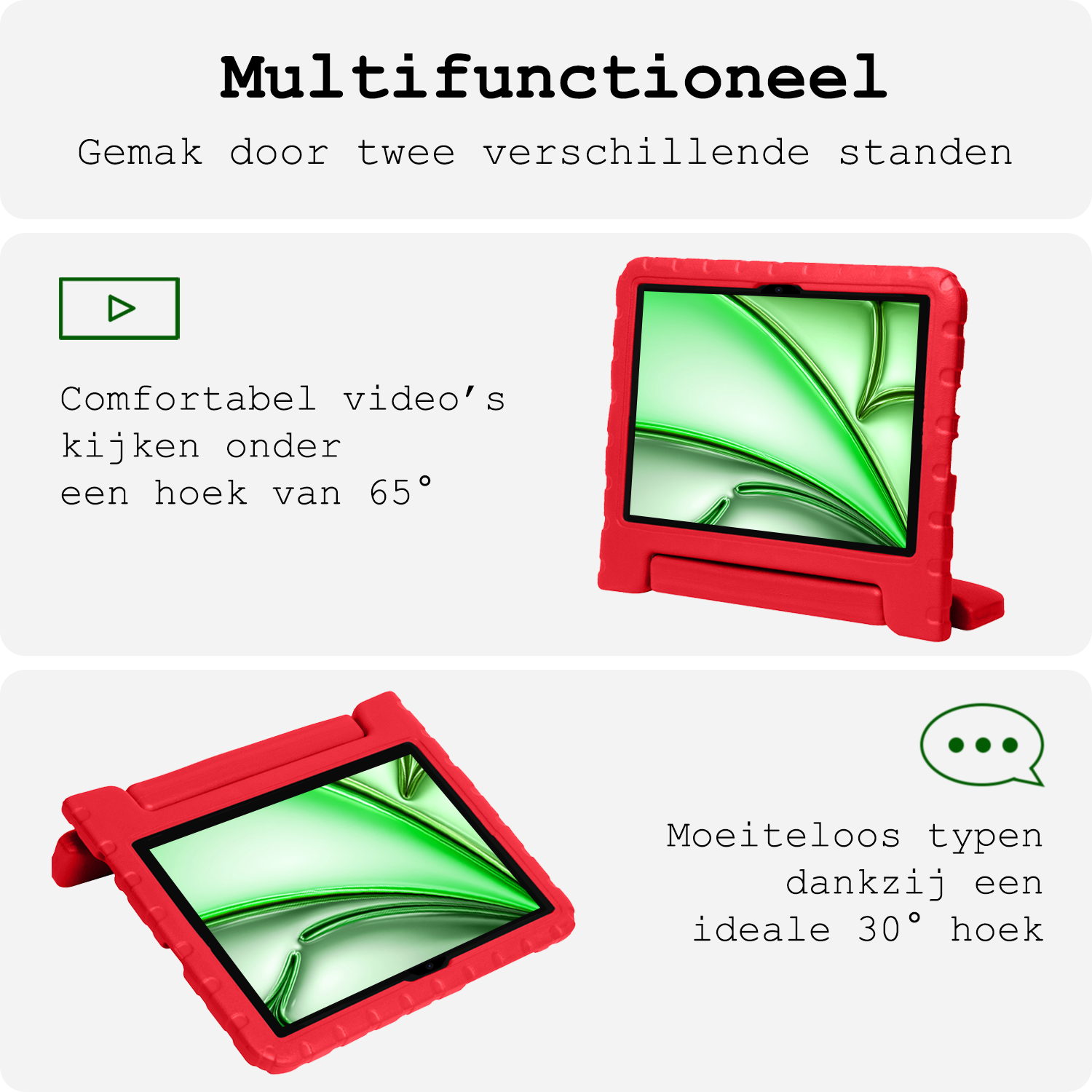 BASEY. Hoesje Geschikt voor iPad Air 6 (11 inch) Hoesje Kinder Hoes Shockproof Kinderhoes Met Screenprotector - Kindvriendelijk Hoesje Geschikt voor iPad Air 2024 (11 inch) Hoes Kids Case - Rood