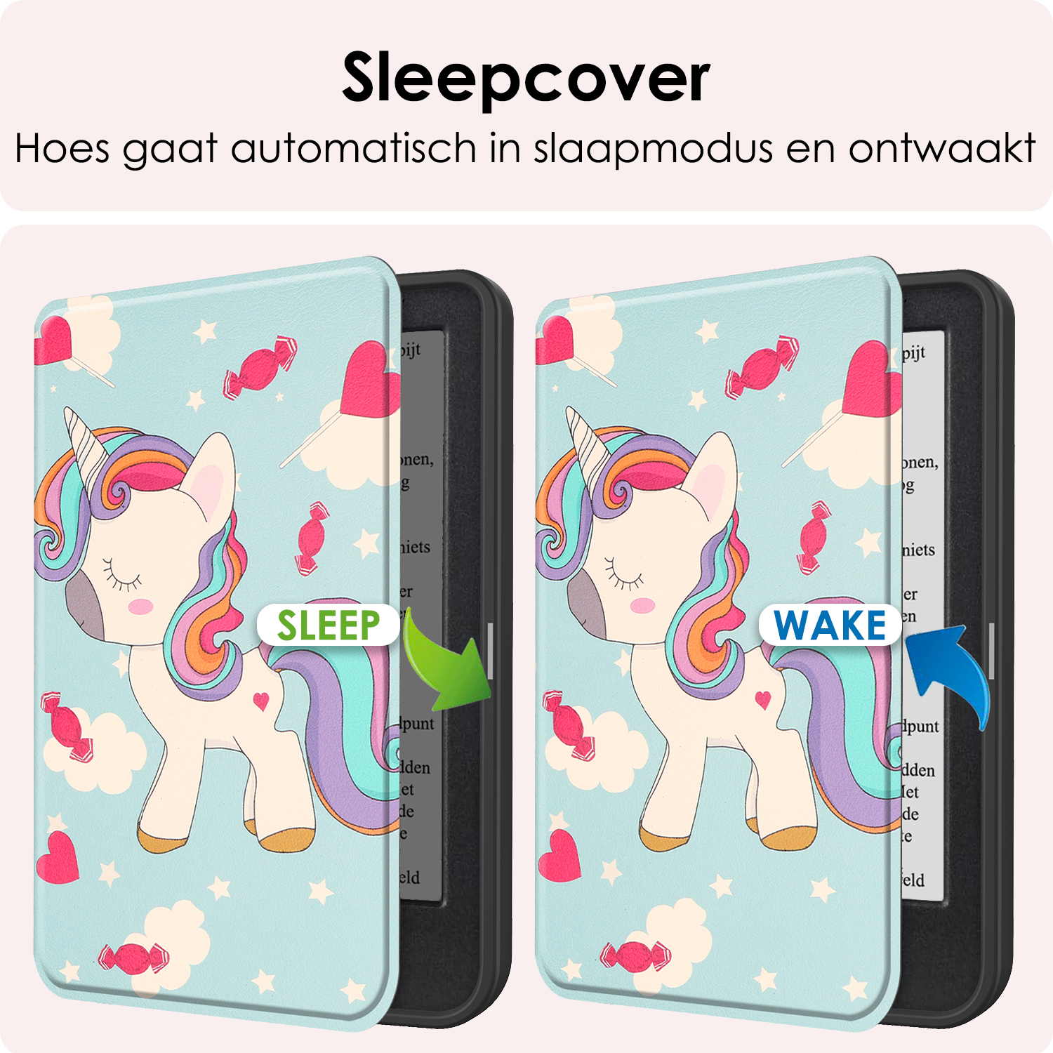 NoXx Hoes Geschikt voor Kobo Clara BW Hoesje Bookcase Cover Book Case Hoes Sleepcover - Eenhoorn