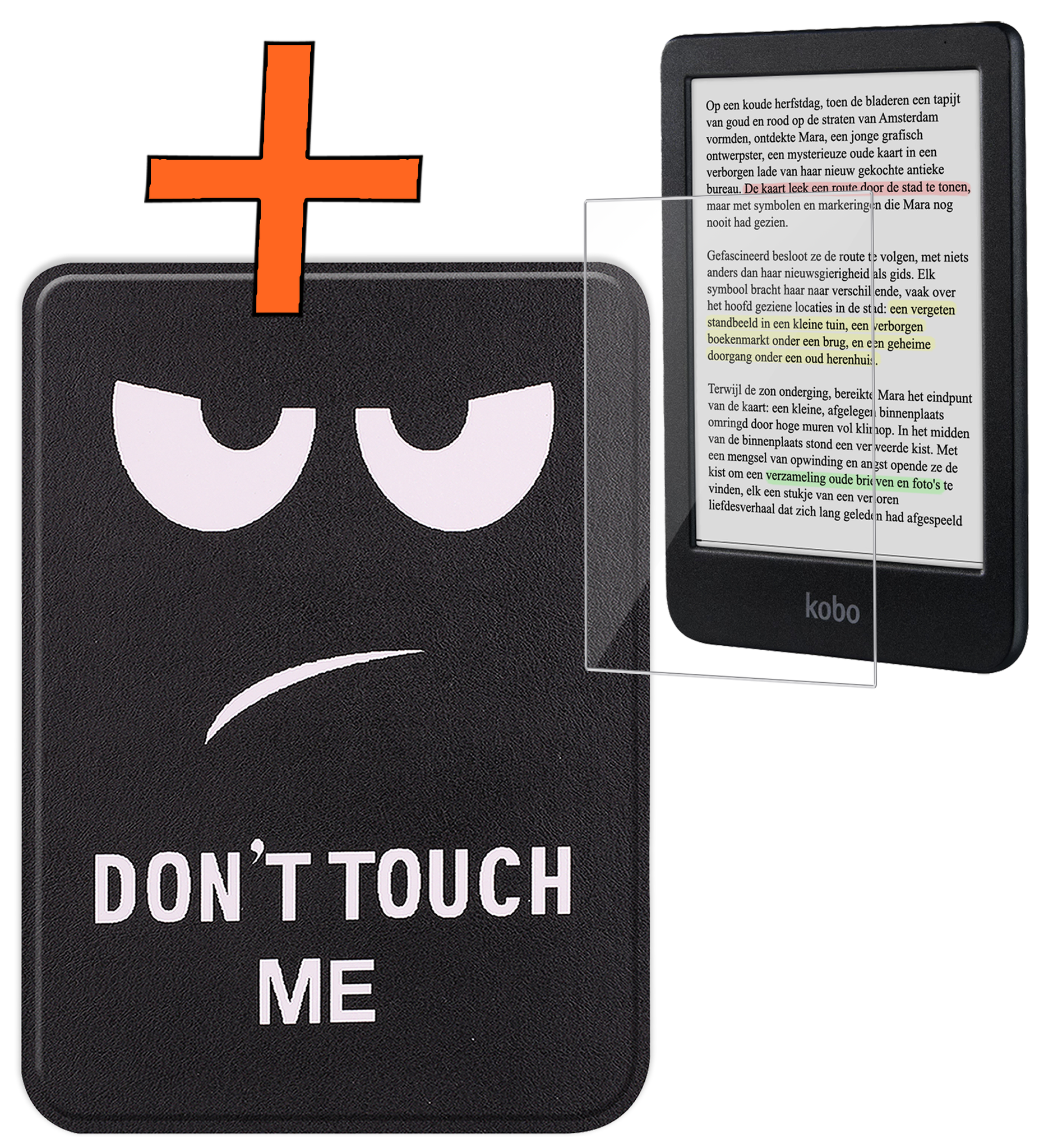 Nomfy Hoesje Geschikt voor Kobo Clara Colour Hoes Book Case - Hoes Geschikt voor Kobo Clara Colour Hoesje Book Cover Met Screenprotector - Don't Touch Me