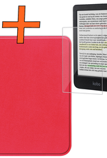Nomfy Hoesje Geschikt voor Kobo Clara Colour Hoes Book Case - Hoes Geschikt voor Kobo Clara Colour Hoesje Book Cover Met Screenprotector - Rood