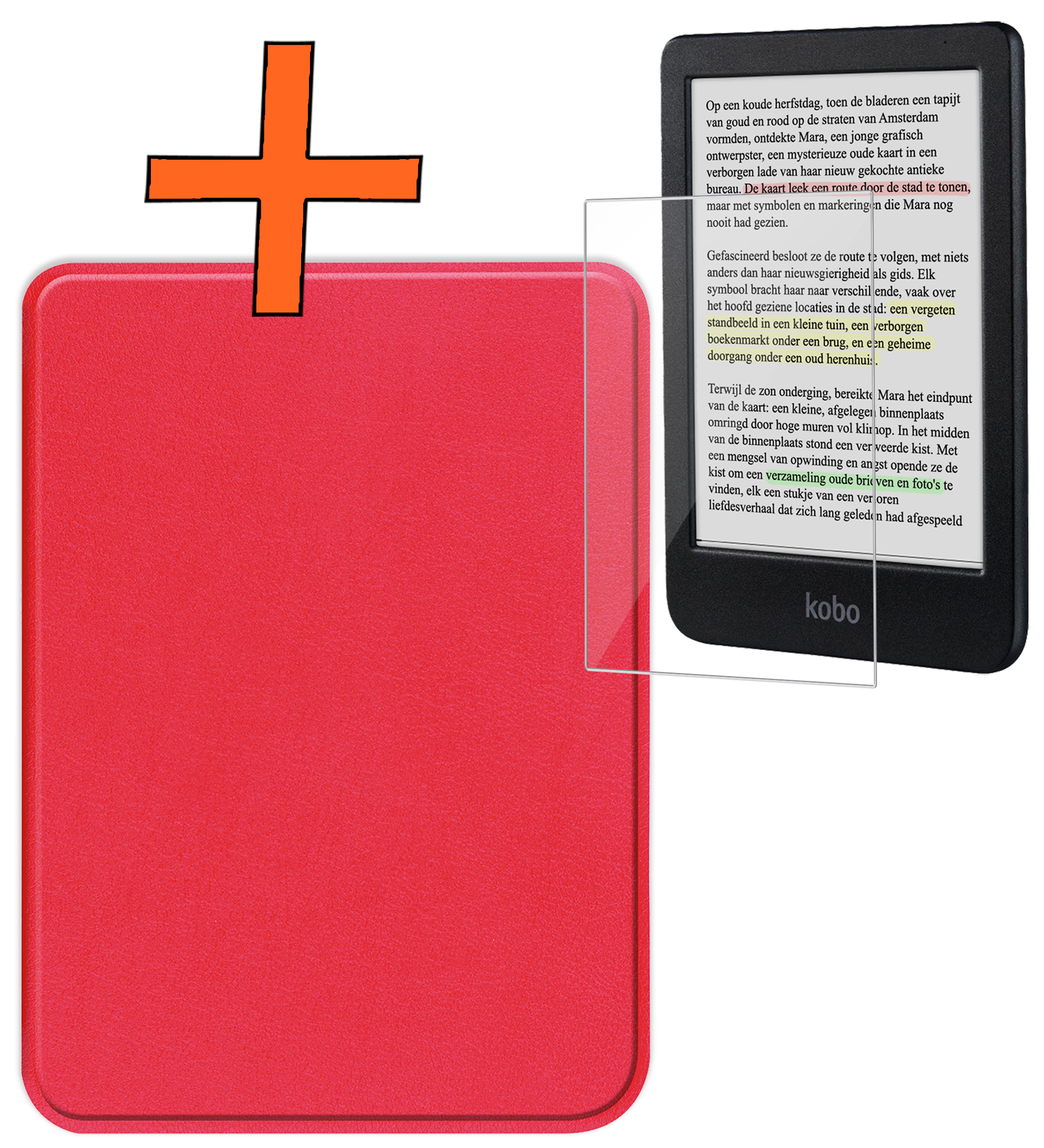 Nomfy Hoesje Geschikt voor Kobo Clara Colour Hoes Book Case - Hoes Geschikt voor Kobo Clara Colour Hoesje Book Cover Met Screenprotector - Rood