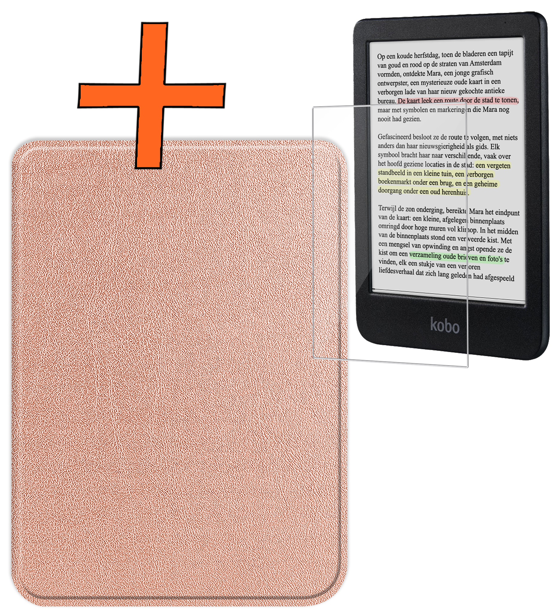 Nomfy Hoesje Geschikt voor Kobo Clara Colour Hoes Book Case - Hoes Geschikt voor Kobo Clara Colour Hoesje Book Cover Met Screenprotector - Rosé Goud