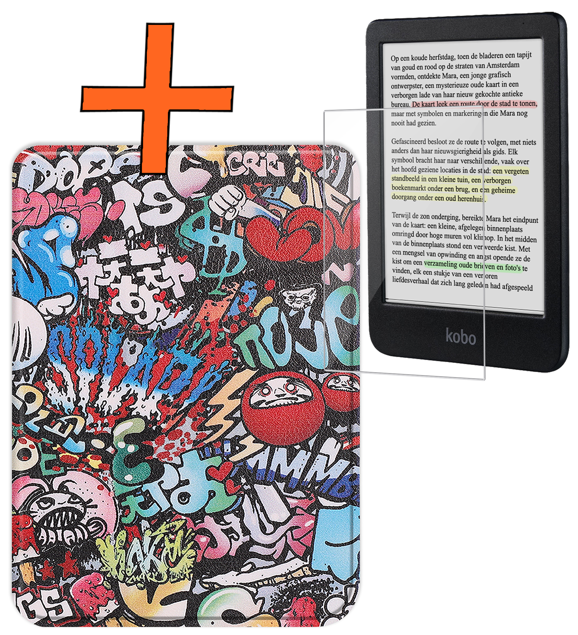 Nomfy Hoesje Geschikt voor Kobo Clara Colour Hoes Book Case - Hoes Geschikt voor Kobo Clara Colour Hoesje Book Cover Met Screenprotector - Graffity