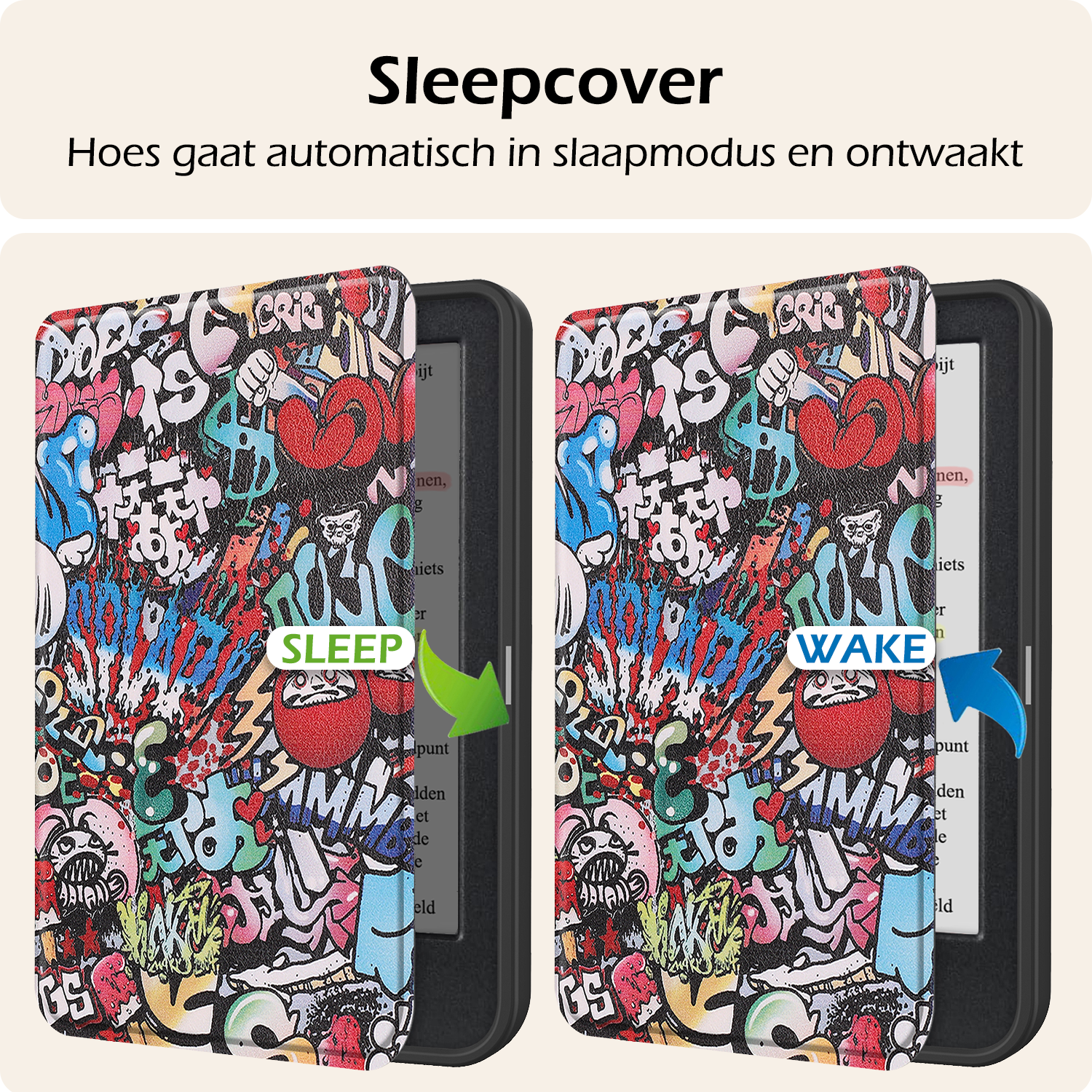 Nomfy Hoesje Geschikt voor Kobo Clara Colour Hoes Book Case - Hoes Geschikt voor Kobo Clara Colour Hoesje Book Cover Met Screenprotector - Graffity
