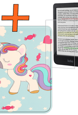 Nomfy Hoesje Geschikt voor Kobo Clara Colour Hoes Book Case - Hoes Geschikt voor Kobo Clara Colour Hoesje Book Cover Met Screenprotector - Eenhoorn