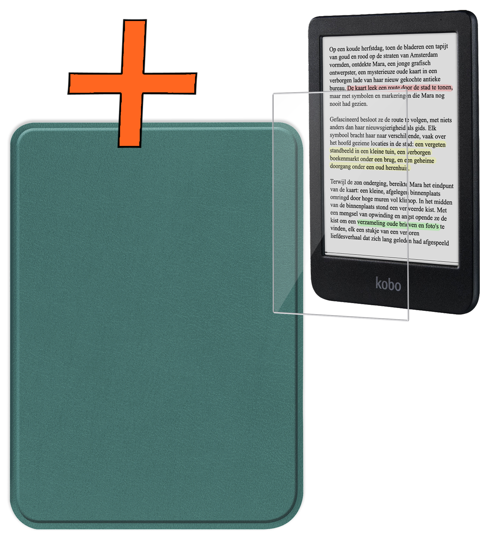 Nomfy Hoesje Geschikt voor Kobo Clara Colour Hoes Book Case - Hoes Geschikt voor Kobo Clara Colour Hoesje Book Cover Met Screenprotector - Donkergroen
